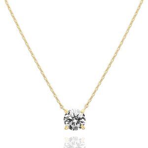 Elegant 14K Gold Plated Crystal Solitaire 1.5 Carat Dainty Choker Necklace for W